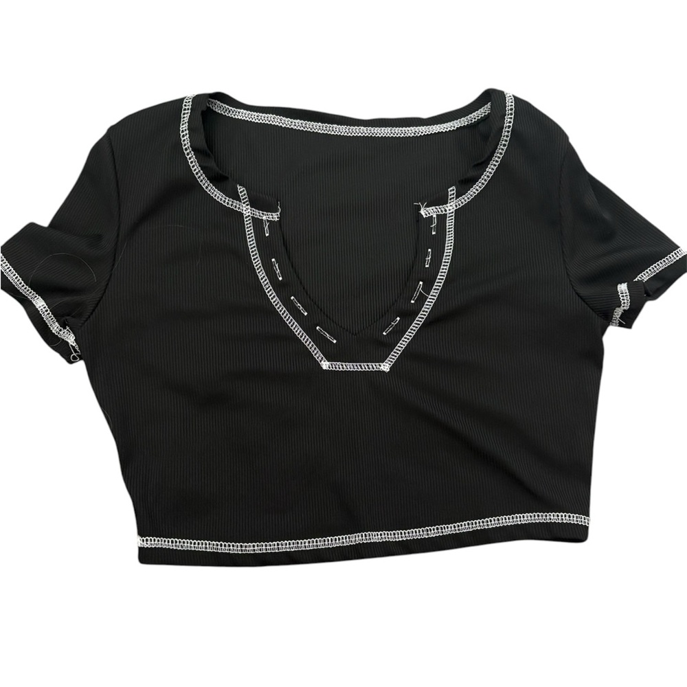 Black Crop Top with White Stitching